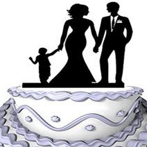 Meijiafei Family Cake Topper Bride and Groom with Boy Silhouette Rustic Wedding Cake Decoration, 1