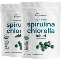 마이크로 Ingredients 2팩 스피루리나 및 클로렐라 보충제 1회 제공량당 3000mg 미니 1350정 엽록소 물질이 풍부 GMO 없음 비건 친화적 대만 제품