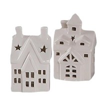 2x 도자기 캔들 홀더 촛대 장식 Tealight 하우스 모양의 장식 홈 데스크탑 웨딩 생일 선물 교회, 기타+기타, 세라믹