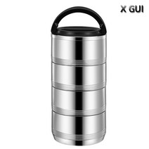 X GUI엑스지 스텐 밀봉 대용량 보온밥통 죽통 직장인 학생 도시락통 2단 3단 4단, 그레이