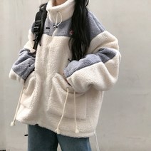 여성 배색 뽀글이 집업 점퍼 W116