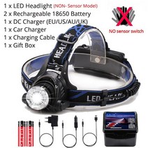 고휘도 손전등 휴대용 충전식 써치라이트 8000 루멘 IR 센서 헤드 라이트 USB V6L2T6 유도 LED 램프 낚시 방수 18650 랜턴 전자기기 밝은 화이트 블루 핑크, 패키지 I NO 센서_V6-가장 밝음