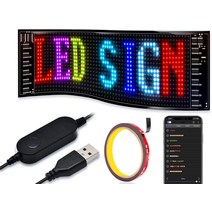 SUBORAWOS LED 번개 게시판 유연한 접이식 차량 탑재 점포 간판 LED 사인 보드 다국어 촉시 USB 컬러 사인 스크롤 메시지 보드 패널 카사인 디스플레이 Bluetooth 앱 컨트롤 접이식 유연한 앱 포함 16 64 픽셀 37cm9cm)