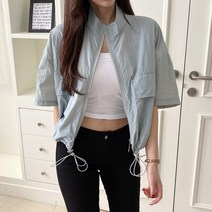 사자옷 여성 반팔 하이넥 건빵 크롭 숏 루즈핏 집업 점퍼