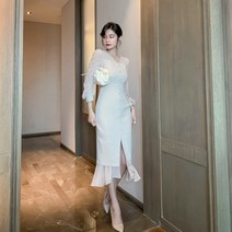 여성스러운 연분홍색 원피스 데일리 데이트룩 이브닝 파티 하객 드레스