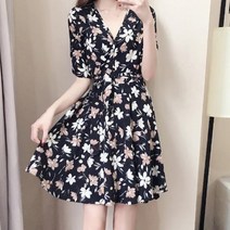 소개팅룩 빅플라워 잘록허리 A라인 원피스 여대생룩