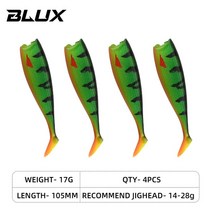BLUX BLOD SHAD 80mm 105mm 소프트 낚시 루어 지그 헤드 블랙 테일 미노 인공 실리콘 미끼 바다 농어 스윔 베이트 기어149408, 105mm Color.A