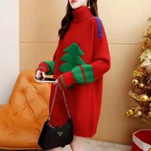 빅 사이즈 통통 엠엠엠 터틀넥 레드 크리스마스 스웨터 여성 두껍게 중 롱 넷 레드 인스 초불 겨울 2022 신상품