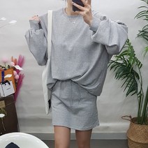 제이후 여성 캐주얼 오버핏 맨투맨 H라인 미니 치마 트레이닝 세트
