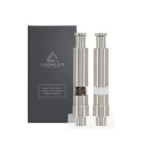 Loomloo 488829 루몰루의 아크릴 스탠드 모던 스테인리스 스틸 푸시 버튼 소금 후추 분쇄기 세트; 셰이커 향신료용 블랙