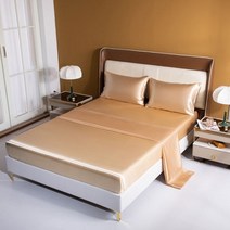 레이온 침대 시트 세트 장착 높이 35cm 퀸 킹 플랫 단색 침구 세트, Champagne gold