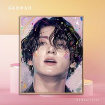 디지털 오일 페인팅 DIY 충전 방탄 소년단 캐릭터 스타 감압 손 색칠 bts, 60x75cm 눈 보호 연한 색 드로잉 보드, 하이라이트 페인트 + 여러 브러시 + 고급 면 캔버스, 방탄추상화2