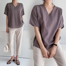 NewCare 여성 쉬폰 블라우스 브이넥 뒷트임 여름블라우스 베이직 심플룩