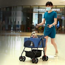 반려동물 강아지유모차 고양이유모차 노령견 개모차 추천, 블루 [바구니 일체형]