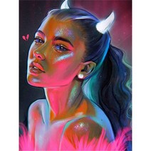 올레보 액자 캔버스형보석십자수 Diy세트 라운드 비즈 핫 제품 여자 30 X 40 cm, 1세트, G1451.올레보 악마의 소녀