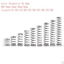 스프링 용수철 20 개몫 0 4mm 스테인레스 스틸 마이크로 소형 압축 od 3mm4mm5mm6mm 길이 5mm 50mm, 0.4mm, 8mm 20개, 45mm