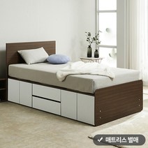 퍼즐 멀티 높은 2단서랍침대 SS (서랍중앙형1+도어2) (매트 미포함), 월넛화이트