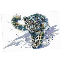 스탬프 십자수 키트 패턴 자수 키트 - Snow Leopard, 14CT 50x34cm, 코튼, 다색