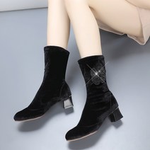 여성앵클부츠힐U 겨울 가을 타입 플라자 댄스슈즈 수병무 춤추다 미드 하이힐 무용신발 친교 라틴 4707171050, 34, 나비 타입 3.5 리 쌀굽 (외짝 )