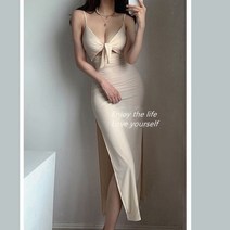 봄 유럽과 미국의 깊은 V-목 낮은 가슴 레이스 업 사이드 스플릿 러플 드레스