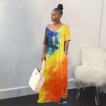 키코이 캉가 여성 패션 의류 아프리카 드레스 넥염색 인쇄 Boubou 가운 Africaine Femme Dashiki, [01] S, [02] 주황색