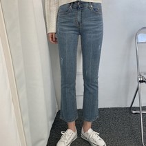 뜨개진 여성용 쫀쫀 인밴딩 뒷절개 부츠컷 청바지 트런스데님