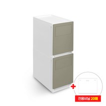 디큐브 가정용 재활용 분리수거함 2단+전용비닐 20장, 베이지, 푸쉬+전용비닐 20장