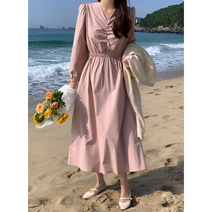 셔링 퍼프 롱 긴팔 원피스