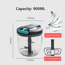 고기 분쇄기 민서기 500/900ml 수동 휴대용 과일 야채 슬라이서 마늘 다지기 민서 믹서 블렌더 주방 가전, [01] 900ML