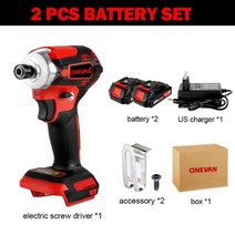 전동라쳇 렌치 ONEVAN 588NM 무선 전기 충격 브러시리스 4 속도 스크루 드라이버 전동 공구 14 Makita 배터리 용 3 개의 LED 라이트 포함, 러시아, 2 Battery US Plug