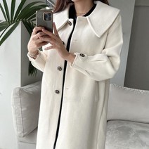 여자 모직 빅카라 셔링 긴팔 a라인 정장 겨울 롱코트