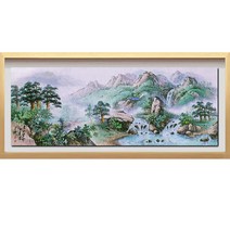 (진품) 진짜 그린 배삼임수 산수화 대작 큰 그림 풍수 액자 거실 복도 표구 사업장 부자되는 풍경화 생기 풍수에좋은 풍경그림 동양화 한국화