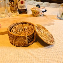 아둥놀이터 라탄코스터 컵받침 컵홀더, 컵받침+홀더