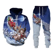 여성 스키복 보드복 쿨링방한복 상하세트 가을 겨울 남자 Tracksuit 스포츠 세트 3D Chiristmas 산타 클로스 인쇄 캐주얼 후드 + 바지 남성 의류 정장
