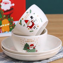 크리스마스 산타 접시 홈파티 플레이트 접시+볼 2인세트 4P, 4인세트 (6P)