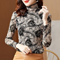 명양피프 꽃무늬 목폴라 정장 블라우스 티셔츠 m19265
