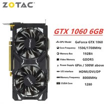 외장그래픽카드 Zotac GTX 1060 6GB 그래픽 카드 1060-6GD5 비디오 GPU 데스크탑 PC 컴퓨터 게임 화면 맵 R, 02 GTX -1060-6GB