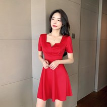 DFMEI 솔리드 원피스 여여름 프렌치 스퀘어넥 미니드레스 조거 날씬해 보이는 숏