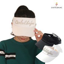 까스텔바작 여성 썬캡 모자 실크 자수 레터링 리본 골프 썬바이저, CW702 블랙