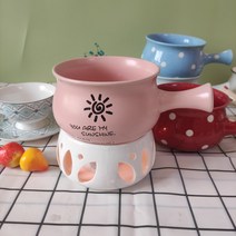 세라믹 퐁듀그릇 가정용 식당 치즈 초코 멜탕기 중탕기 퐁듀메이커 푸드워머, 분홍 태양 B (캔들 증정)