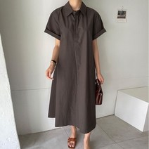 로아시크 / 하객 롱 카라 셔츠 반팔 맥시 만삭 바스락 원피스
