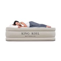 King Koil 킹코일 럭셔리 퀸사이즈 가정용 캠핑 투숙객용 펌프 내장 에어 매트리스 20인치 팽창식 에어베드 더블 하이 조절식 블로우업 이 휴대용 방수, Queen