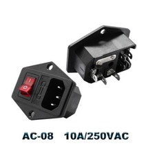 전동킥보드스위치 iec320 c14 electric ac socket 3 pin red led 250v rocker switch 10a fuse female male 플러그, AC-08