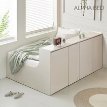 [알파침대] 모아 책장형 멀티 수납침대 SS+애쉬드 독립스프링 매트리스, 색상:크림화이트