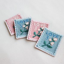 플라이쿱 LOVE 꽃 우표 열접착식 자수패치 와펜 세트 2개입