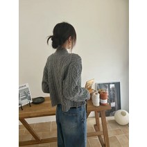 [예약판매] 대한민국 동대문메모 가을 새 단색 전면 · 뒷옷 트위스트 크루넥 스웨터 카디건