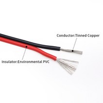 전선꼬임기 핀 전기 와이어 주석 도금 구리 절연 연장 스트립 케이블 게이지, 블랙 레드, 20awg, 10m