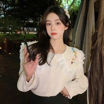 퐁순싸롱 빅 프릴 카라 플라워 꽃무늬 자수 예쁜 블라우스 SY
