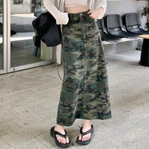 여성 데님 스커트 밀리터리 그린 카모 위드 가을 웨이스 자 가방 작