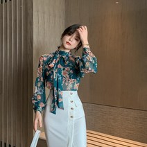 라쿤걸 꽃무늬 쉬폰 리본 블라우스 CW622